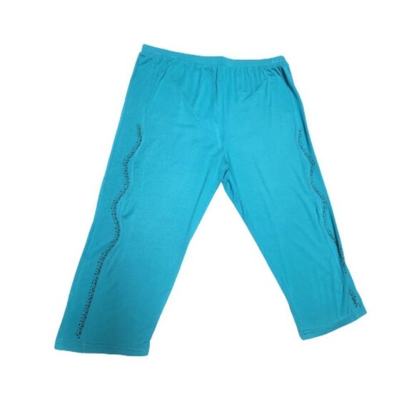 BLUE Elastic Waist Cotton Poly Capri Pants with Sequin Accents Size L/XL - Picture 5 of 7